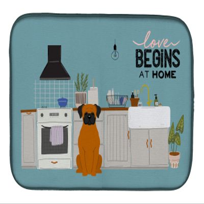 Caroline's Treasures CK7819DDM Fawn Boxer Kitchen Scene Dish Drying Mat Absorbent Dish Drying Mat Pad for Kitchen Counter Dish Drainer Mat for Countertop, 14 x 21", Multicolor