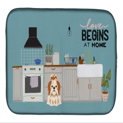 Caroline's Treasures CK7791DDM Red White Shih Tzu Kitchen Scene Dish Drying Mat Absorbent Dish Drying Mat Pad for Kitchen Counter Dish Drainer Mat for Countertop, 14 x 21", Multicolor