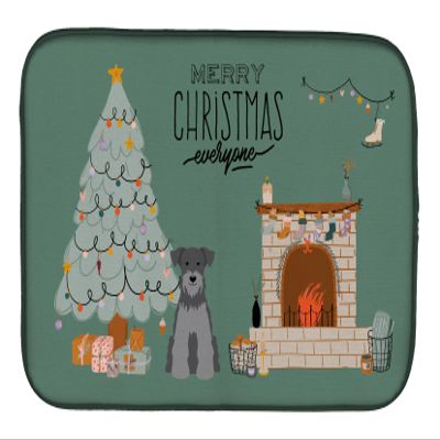 Caroline's Treasures CK7615DDM Black Silver Miniature Schnauzer Christmas Everyone Dish Drying Mat Absorbent Dish Drying Mat Pad for Kitchen Counter Dish Drainer Mat for Countertop, 14 x 21", Multicol