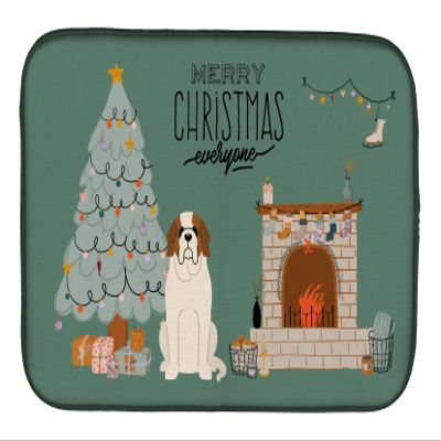 Caroline's Treasures CK7598DDM Saint Bernard Christmas Everyone Dish Drying Mat Absorbent Dish Drying Mat Pad for Kitchen Counter Dish Drainer Mat for Countertop, 14 x 21", Multicolor