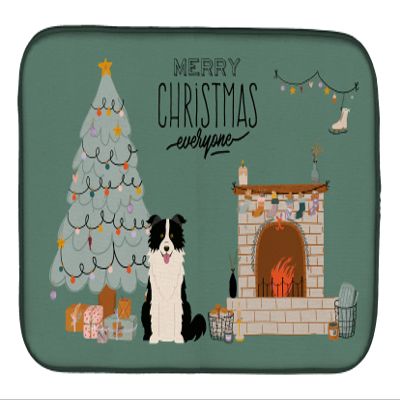 Caroline's Treasures CK7681DDM Black White Border Collie Christmas Everyone Dish Drying Mat Absorbent Dish Drying Mat Pad for Kitchen Counter Dish Drainer Mat for Countertop, 14 x 21", Multicolor