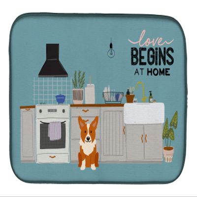 Caroline's Treasures CK7804DDM Corgi Kitchen Scene Dish Drying Mat Absorbent Dish Drying Mat Pad for Kitchen Counter Dish Drainer Mat for Countertop, 14 x 21", Multicolor