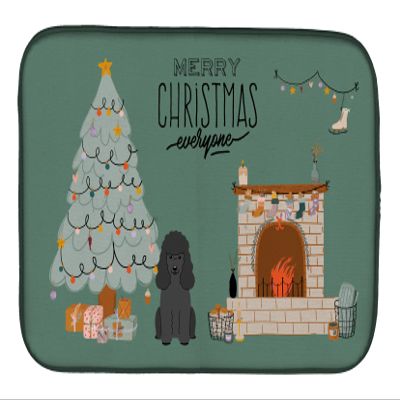 Caroline's Treasures CK7634DDM Black Poodle Christmas Everyone Dish Drying Mat Absorbent Dish Drying Mat Pad for Kitchen Counter Dish Drainer Mat for Countertop, 14 x 21", Multicolor