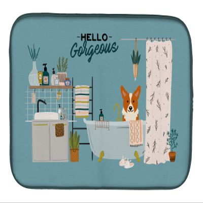 Caroline's Treasures CK7522DDM Corgi in Bathtub Dish Drying Mat Absorbent Dish Drying Mat Pad for Kitchen Counter Dish Drainer Mat for Countertop, 14 x 21", Multicolor
