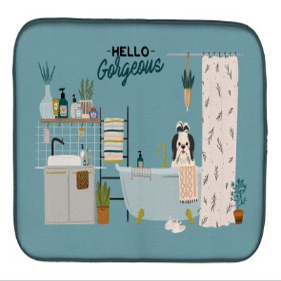 Caroline's Treasures CK7510DDM Black White Shih Tzu in Bathtub Dish Drying Mat Absorbent Dish Drying Mat Pad for Kitchen Counter Dish Drainer Mat for Countertop, 14 x 21", Multicolor