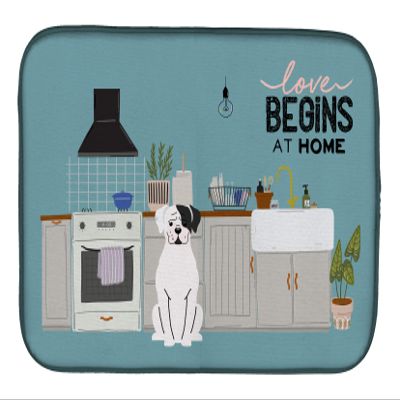 Caroline's Treasures CK7818DDM White Boxer Kitchen Scene Dish Drying Mat Absorbent Dish Drying Mat Pad for Kitchen Counter Dish Drainer Mat for Countertop, 14 x 21", Multicolor