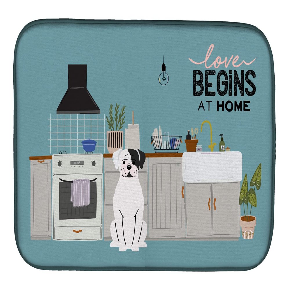 Caroline's Treasures CK7818DDM White Boxer Kitchen Scene Dish Drying Mat Absorbent Dish Drying Mat Pad for Kitchen Counter Dish Drainer Mat for Countertop, 14 x 21", Multicolor