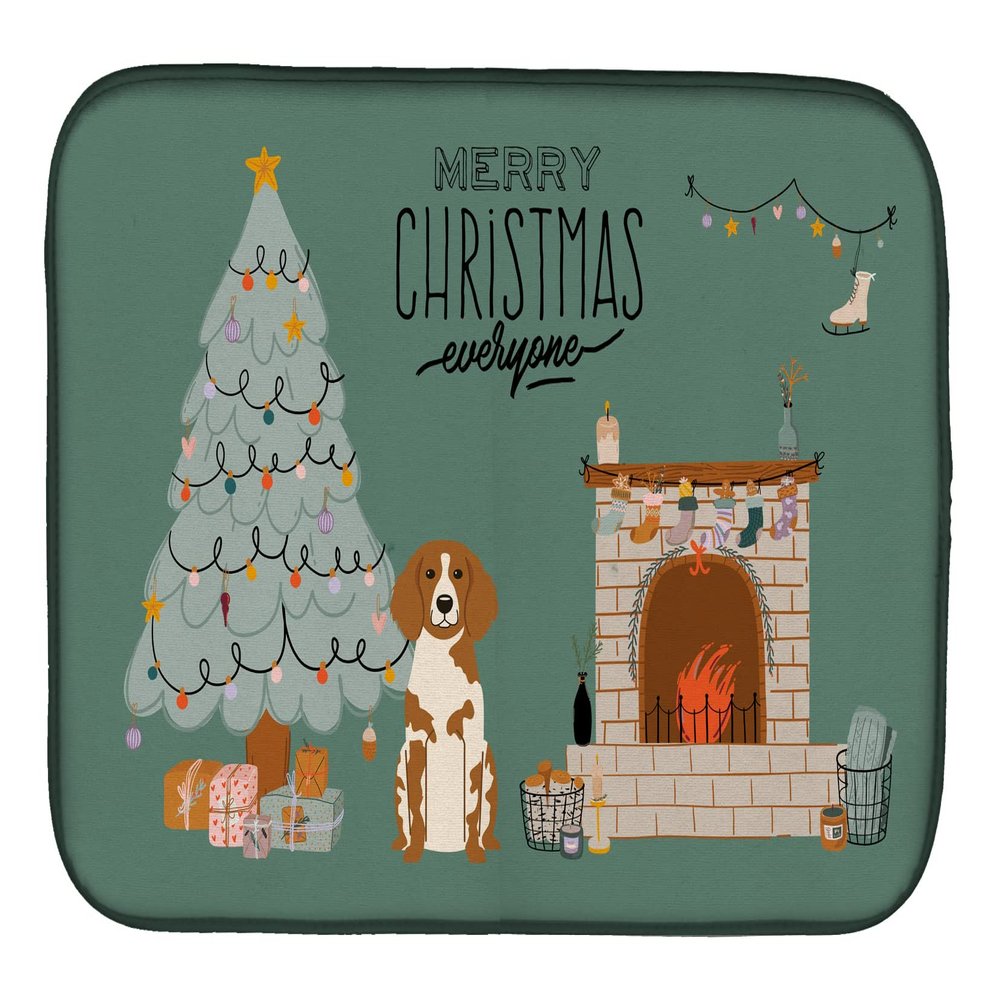 Caroline's Treasures CK7635DDM Brittany Spaniel Christmas Everyone Dish Drying Mat Absorbent Dish Drying Mat Pad for Kitchen Counter Dish Drainer Mat for Countertop, 14 x 21", Multicolor