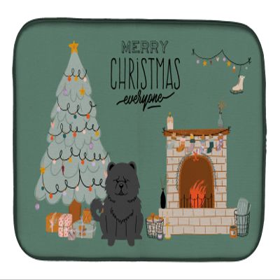 Caroline's Treasures CK7706DDM Black Chow Chow Christmas Everyone Dish Drying Mat Absorbent Dish Drying Mat Pad for Kitchen Counter Dish Drainer Mat for Countertop, 14 x 21", Multicolor