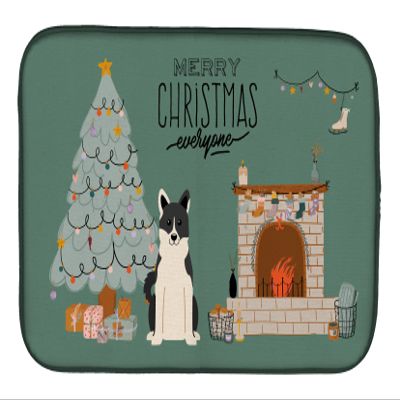 Caroline's Treasures CK7592DDM Russo-European Laika Spitz Christmas Everyone Dish Drying Mat Absorbent Dish Drying Mat Pad for Kitchen Counter Dish Drainer Mat for Countertop, 14 x 21", Multicolor