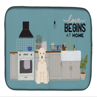 Caroline's Treasures CK7765DDM Soft Coated Wheaten Terrier Kitchen Scene Dish Drying Mat Absorbent Dish Drying Mat Pad for Kitchen Counter Dish Drainer Mat for Countertop, 14 x 21", Multicolor