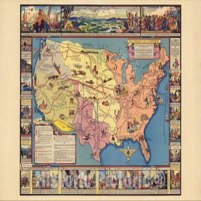 United States Pictorial Map 1933 - Westward Expansion Historical Print - 68in x 44in