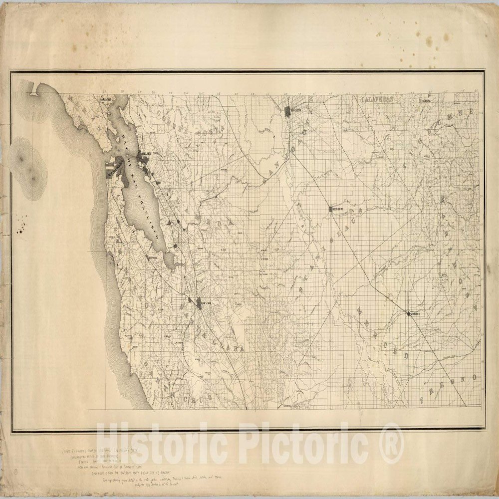 Northern California Railroad Map 1884 - Historical Topographic Print - 74in x 44in