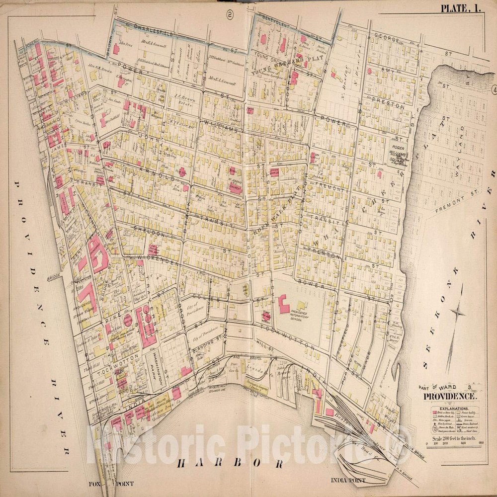 Ward 3, Providence, Rhode Island - Property Map, 1882 - Historical Atlas Print - 65in x 44in