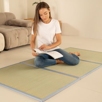MustMat Tatami Mat Japanese Futon Mattress Portable Tatami Mattress Foldable Bed Frame Rush Grass (Twin XL)