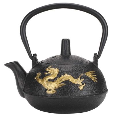Iron Teapot, 0.3L Durable Iron Teapot Tea Kettle With Strainer And Cover Gold Dragon Pattern Desktop Ornaments Simulation Japanese Style For Home, Tea