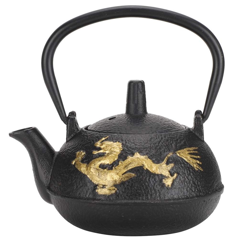 Iron Teapot, 0.3L Durable Iron Teapot Tea Kettle With Strainer And Cover Gold Dragon Pattern Desktop Ornaments Simulation Japanese Style For Home, Tea