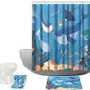 Amagical Sea World Fish and Wild Marine Animals in Ocean Pattern 3 Piece Bathroom Mat Set Shower Curtain Set Bath Mat Contour Mat Waterproof Shower Curtain with 12 Hooks view 1