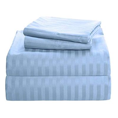 7 Piece Split King Sheets - Bed Sheets Split King Size Bed Sheet Set Split King Size - 7 PC Cotton Sheets - 16" Deep Pocket Sheets 100% Cotton Bedding Sets Stripe ( Split King, Light Blue)