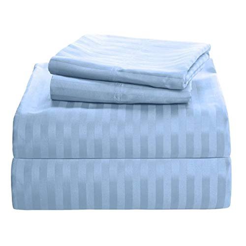 7 Piece Split King Sheets - Bed Sheets Split King Size  Bed Sheet Set Split King Size - 7 PC Cotton Sheets - 16" Deep Pocket Sheets 100% Cotton Bedding Sets Stripe ( Split King, Light Blue)