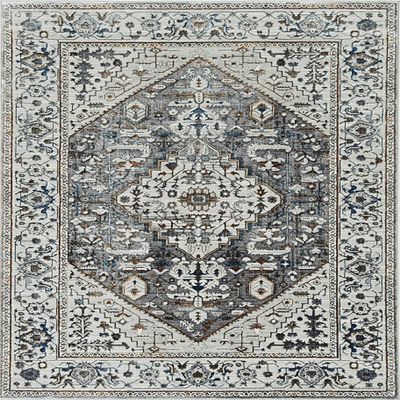 HomeRoots 7' Grey Machine Woven Diamond Floral Medallion Indoor Runner Rug