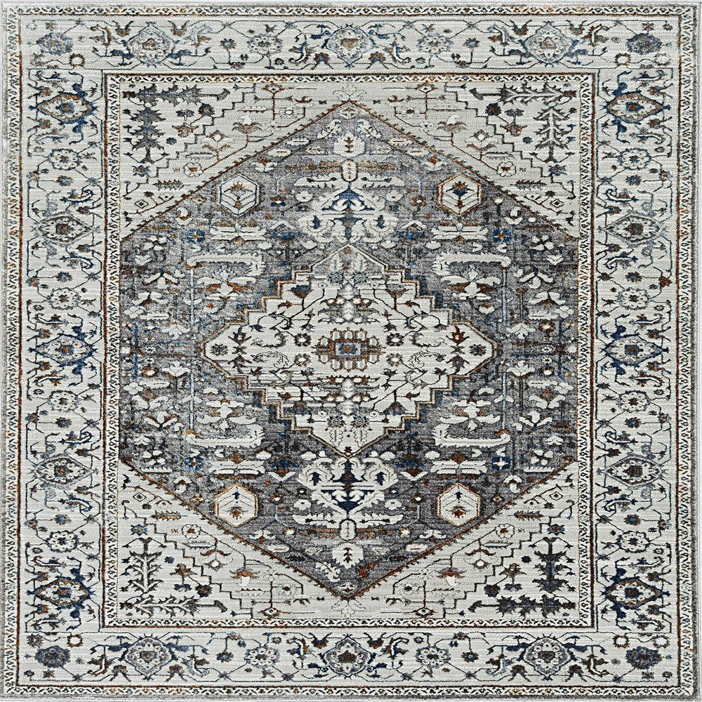 HomeRoots 7' Grey Machine Woven Diamond Floral Medallion Indoor Runner Rug