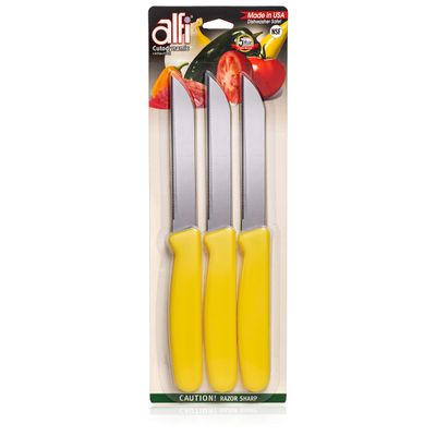 Alfi All-Purpose Knives Aerospace Precision Pointed Tip - Home And Kitchen Supplies - Serrated Steak Knives Set | Made in USA (Sunny Yellow)