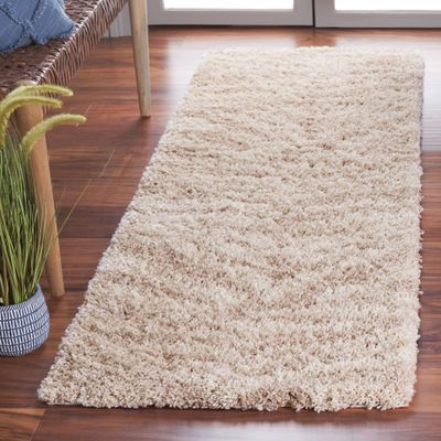 SAFAVIEH Portofino Shag Collection Runner Rug - 2'3" x 9', Ivory & Beige, Zebra Abstract Design, Non-Shedding & Easy Care, 2-inch Thick Ideal for High Traffic Areas in Living Room, Bedroom (PTS215B)