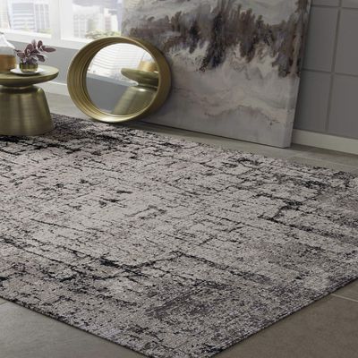 HomeRoots Decor 63" X 91" X 0.'25" Ivory/Grey Polyester Rug