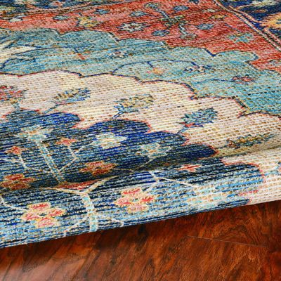 HomeRoots 5'X7' Blue Hand Woven Floral Medallion Indoor Area Rug