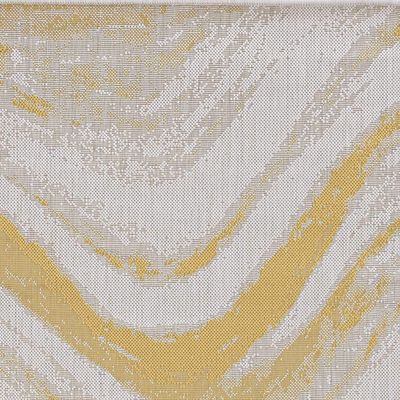 HomeRoots 5'X7' Ivory Gold Machine Woven Uv Treated Abstract Waves Indoor Outdoor Area Rug