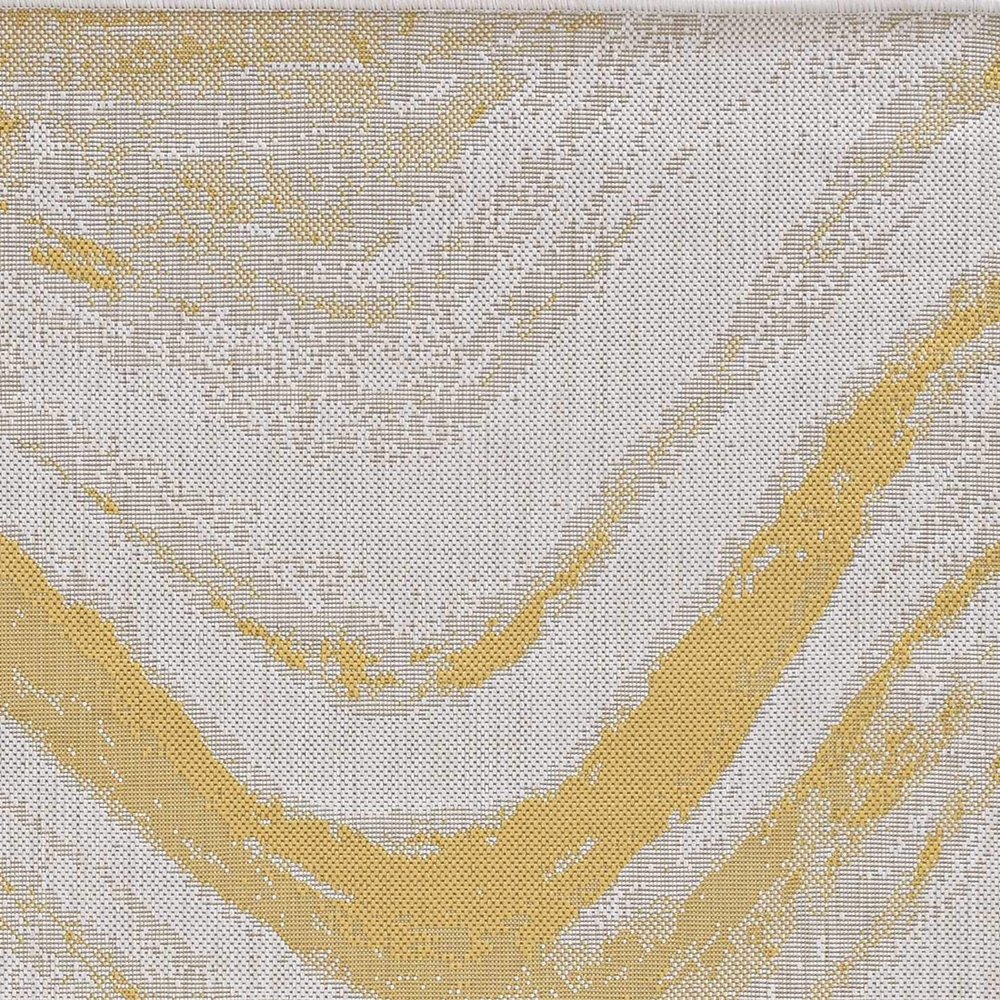HomeRoots 5'X7' Ivory Gold Machine Woven Uv Treated Abstract Waves Indoor Outdoor Area Rug