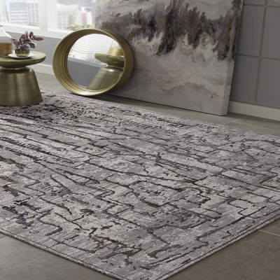 HomeRoots 5'X8' Grey Machine Woven Abstract Indoor Area Rug