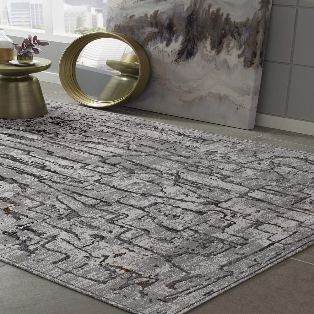 HomeRoots 5'X8' Grey Machine Woven Abstract Indoor Area Rug