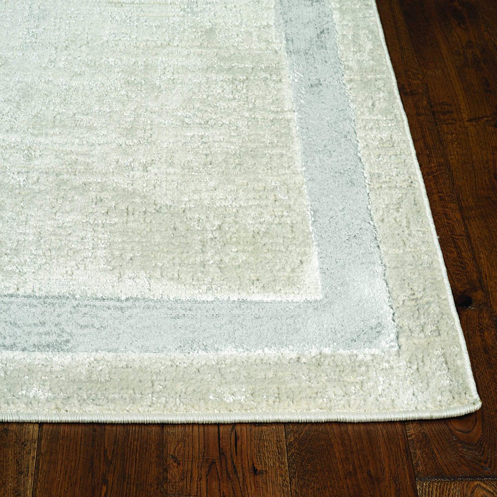 HomeRoots 3'X5' Ivory Silver Machine Woven Bordered Indoor Area Rug