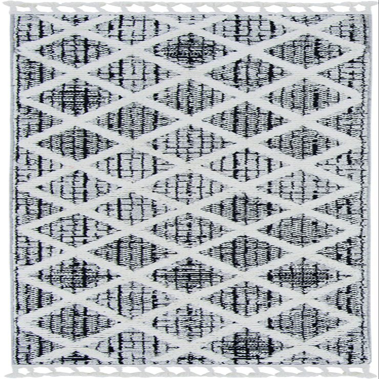 HomeRoots 3' X 5' Charcoal Diamonds Area Rug with Fringe