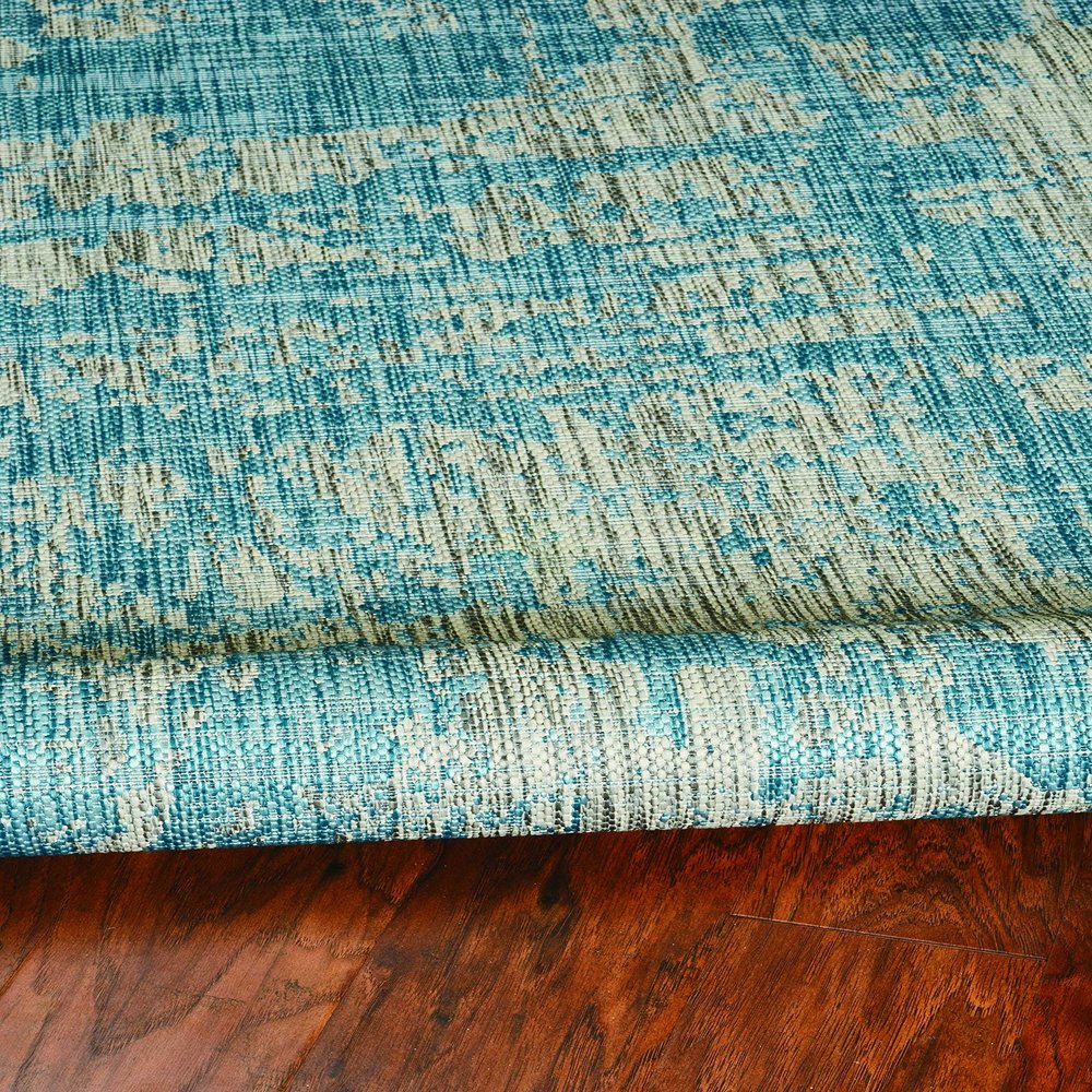 HomeRoots 5'X7' Teal Machine Woven Uv Treated Abstract Brushstrokes Indoor Outdoor Area Rug