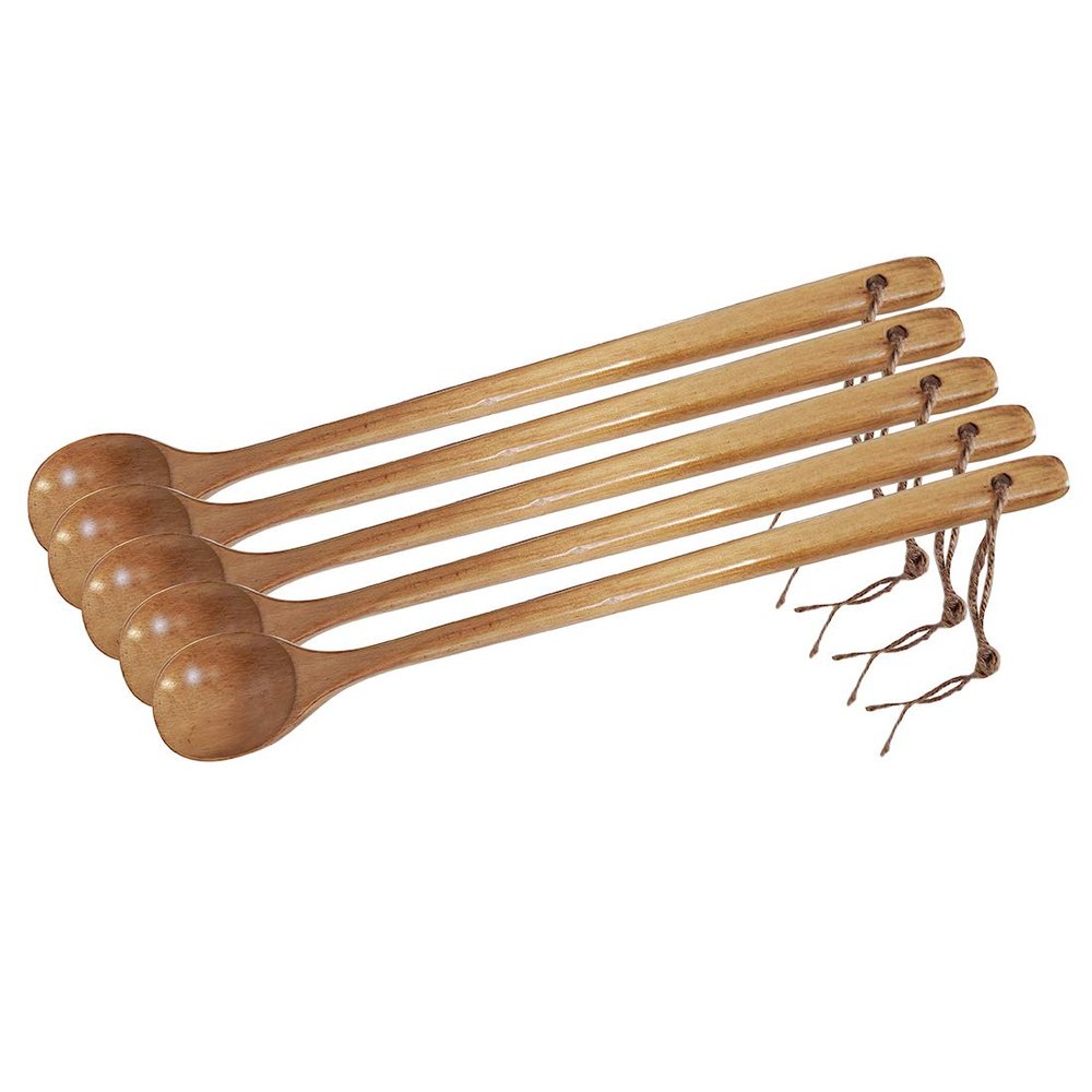 13.2 Inch Wooden Soup Mixing Spoons Long Handle Cooking Spoon Japanese Style Kitchen Utensil 5 pcs