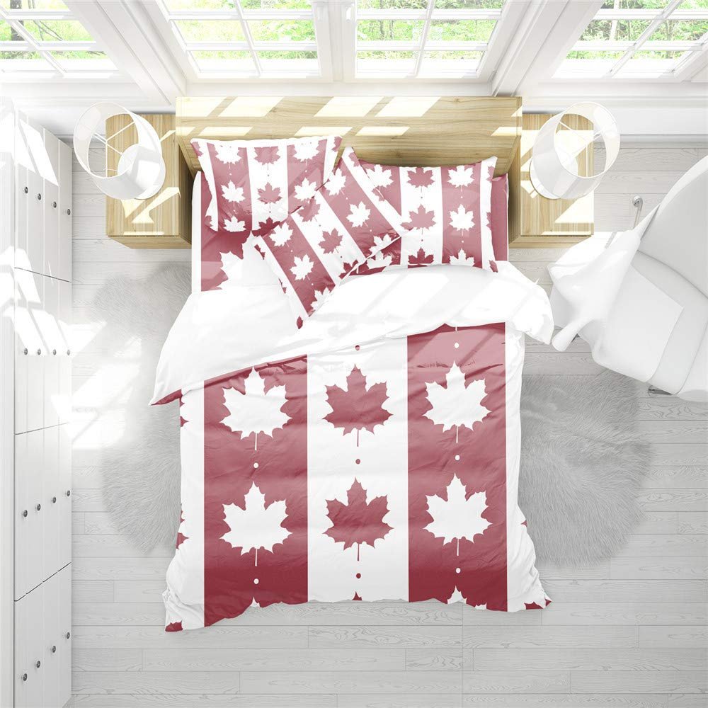 INDREAM Canada Duvet Cover Canadian Flag Bedding Set for Bedroom Decoration,Twin/Full/Queen/King Size Bed Sets 3/4 Pieces (1 Duvet Cover with 2 Pillow Shams or Sheet) (TWIN-4PCS,B)