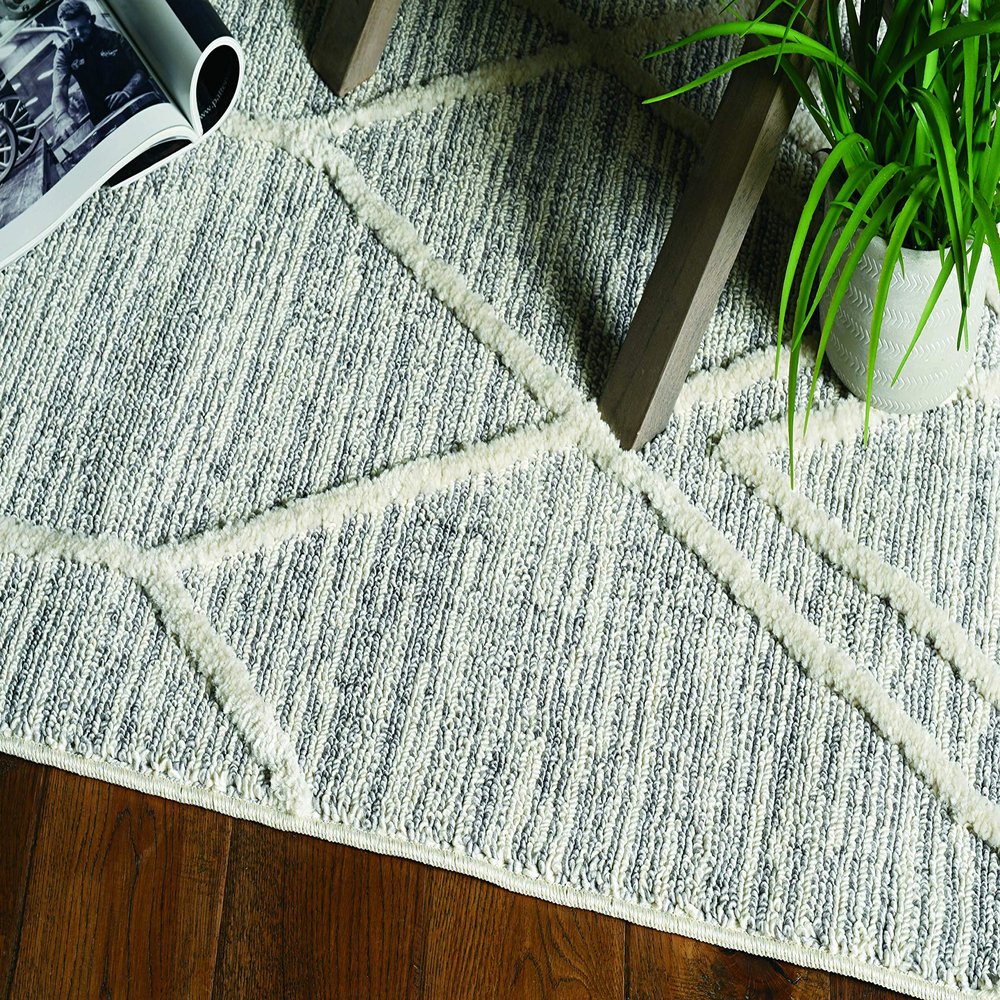 HomeRoots 8' Ivory Grey Machine Woven Abstract with Fringe Indoor Runner Rug