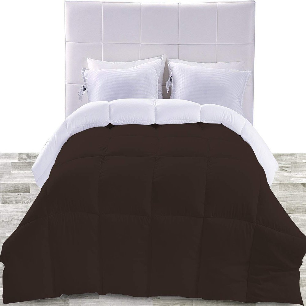 BedDecor 400 GSM Down Alternative Super Soft Premium Quality Microfiber Filling Reversible Comforter 600TC Solid Cover 100% Egyptian Cotton (Chocolate,California King)