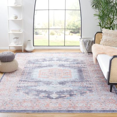 SAFAVIEH Washable Rug Serapi Collection - 8' x 10', Terracotta & Blue, Slip Resistant & Easy to Clean, Ideal for Living Room, Bedroom, Dining Space (SEP382P)