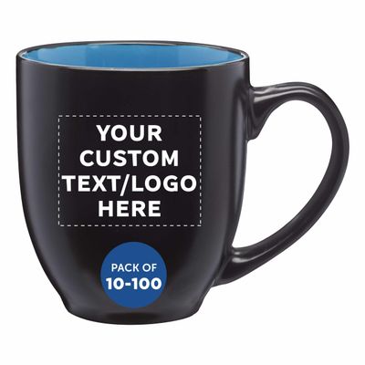 Custom Bistro Coffee Mugs 16 oz Set of 10/50/100 Personalized Bulk Pack Great for Coffee Tea Cocoa Diner and Everyday Use - Blue