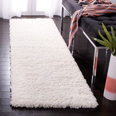 SAFAVIEH Fontana Shag Collection Runner Rug - 2'3" x 10', Ivory, Solid Design, Non-Shedding & Easy Care, 2-inch Thick Ideal for High Traffic Areas in Living Room, Bedroom (FNT800A)