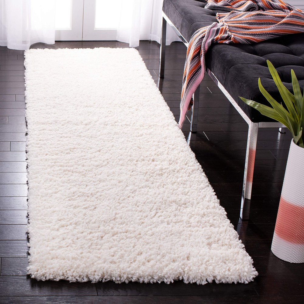 SAFAVIEH Fontana Shag Collection Runner Rug - 2'3" x 10', Ivory, Solid Design, Non-Shedding & Easy Care, 2-inch Thick Ideal for High Traffic Areas in Living Room, Bedroom (FNT800A)