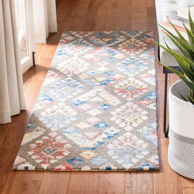 SAFAVIEH Micro-Loop Collection Runner Rug - 2'3" x 7', Grey & Blue, Handmade Boho Wool, Ideal for High Traffic Areas in Living Room, Bedroom (MLP351F)