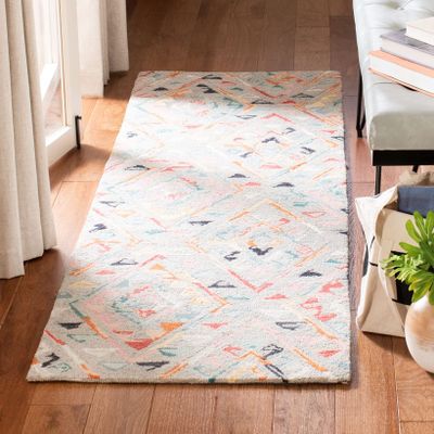SAFAVIEH Micro-Loop Collection Runner Rug - 2'3" x 7', Grey & Pink, Handmade Boho Wool, Ideal for High Traffic Areas in Living Room, Bedroom (MLP352F)