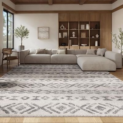 SAFAVIEH Area Rug 8x10 - Tulum Collection - Large - Ivory & Grey, Moroccan Design, Non-Shedding & Easy to Clean, Ideal for Living Room, Bedroom, Dining Space (TUL653A)