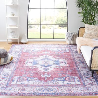 SAFAVIEH Washable Rug Serapi Collection - 8' x 10', Red & Ivory, Slip Resistant & Easy to Clean, Ideal for Living Room, Bedroom, Dining Space (SEP355Q)