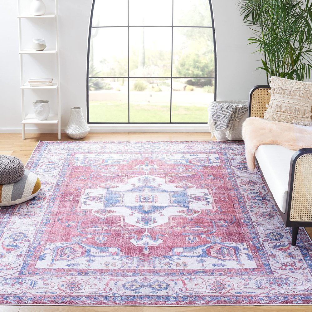 SAFAVIEH Washable Rug Serapi Collection - 8' x 10', Red & Ivory, Slip Resistant & Easy to Clean, Ideal for Living Room, Bedroom, Dining Space (SEP355Q)